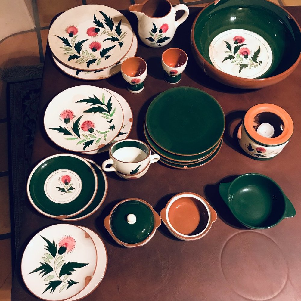 Vintage Stangl Thistle Dinnerware- pink green white floral (19 pieces)